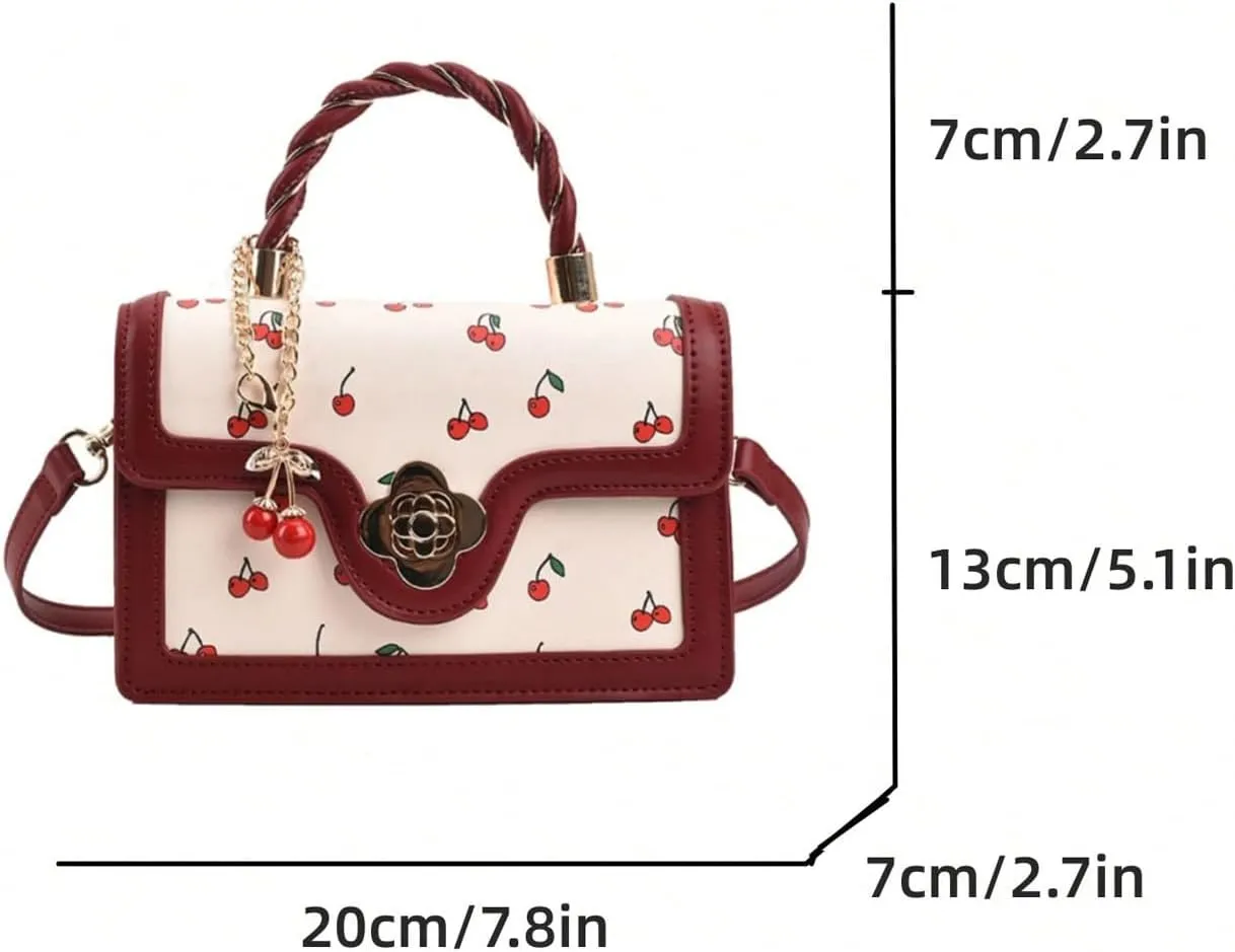 SweatyRocks Women's Cute Cherry Satchel Handbag Top Handle Adjustable Strap Shoulder Bag