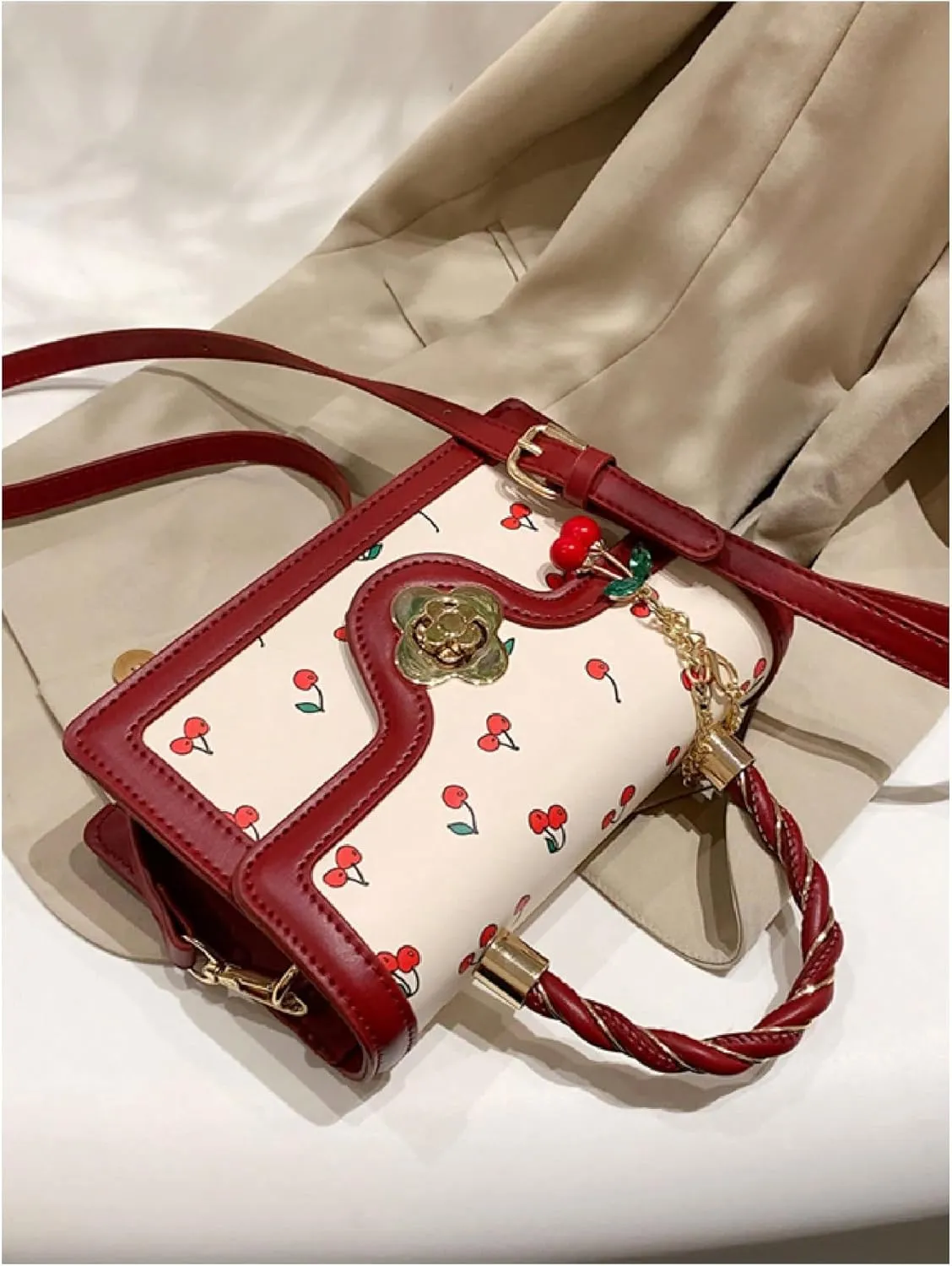 SweatyRocks Women's Cute Cherry Satchel Handbag Top Handle Adjustable Strap Shoulder Bag
