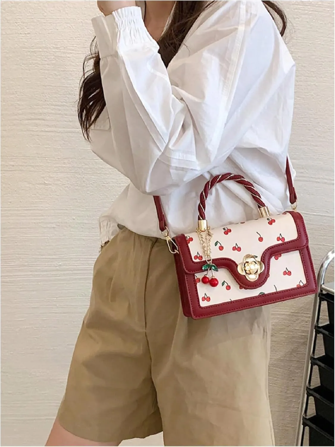 SweatyRocks Women's Cute Cherry Satchel Handbag Top Handle Adjustable Strap Shoulder Bag