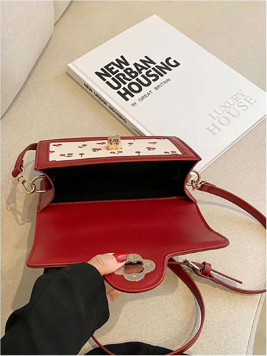 SweatyRocks Women's Cute Cherry Satchel Handbag Top Handle Adjustable Strap Shoulder Bag