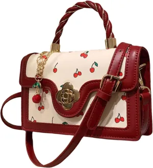 SweatyRocks Women's Cute Cherry Satchel Handbag Top Handle Adjustable Strap Shoulder Bag