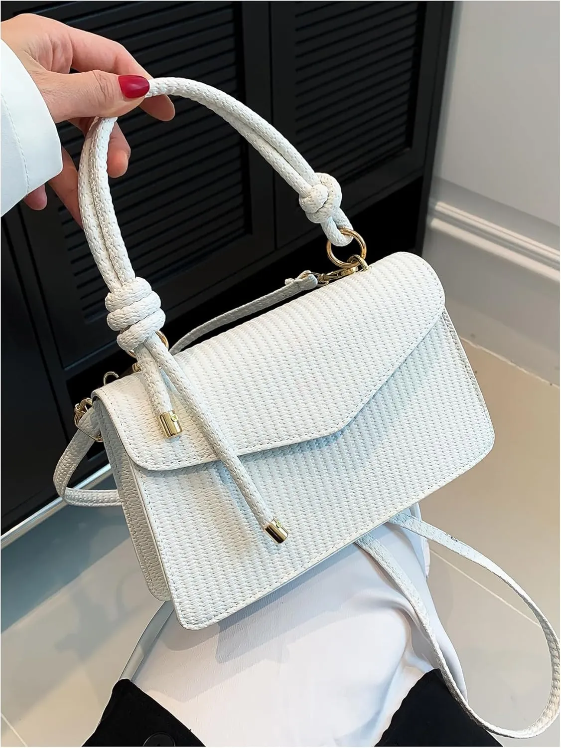 SweatyRocks Women's Tote Handbag Small Textured Knot Strap Crossbody Purse