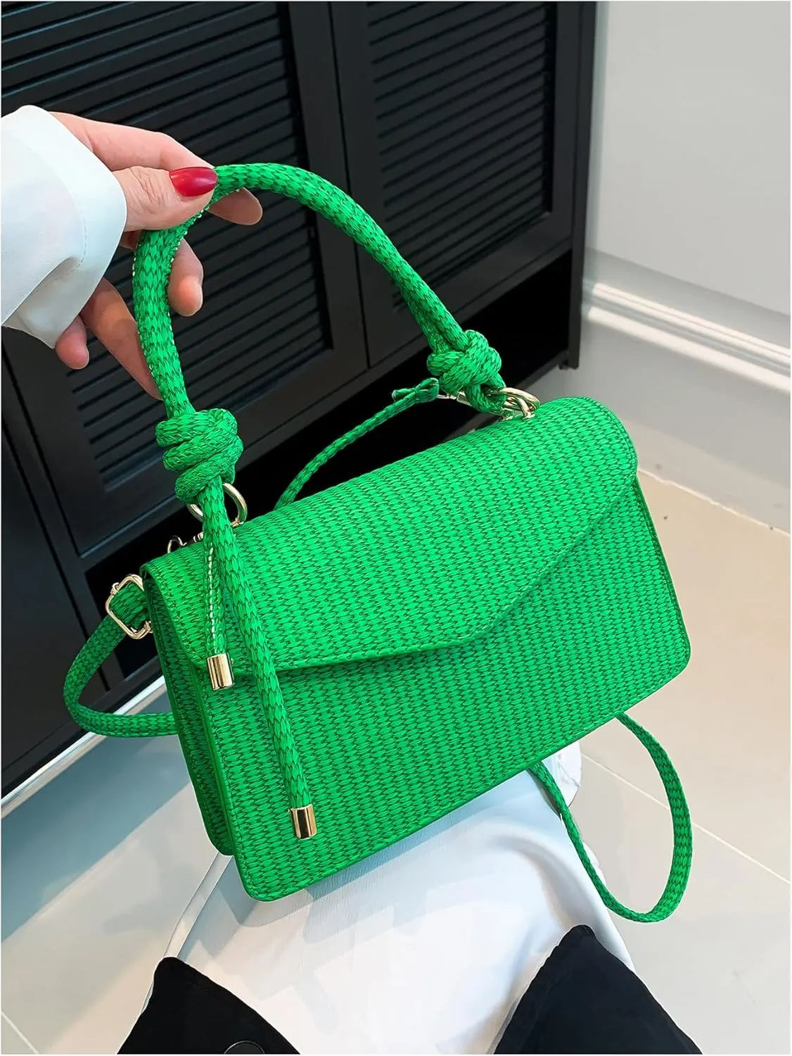 SweatyRocks Women's Tote Handbag Small Textured Knot Strap Crossbody Purse