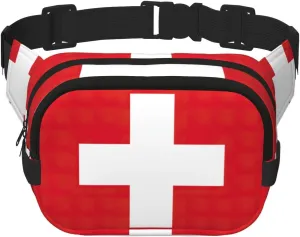 Swiss Flag print Large Fanny Packs for Women Cute Cross Body Waist Bag Fashionable Fanny Pack