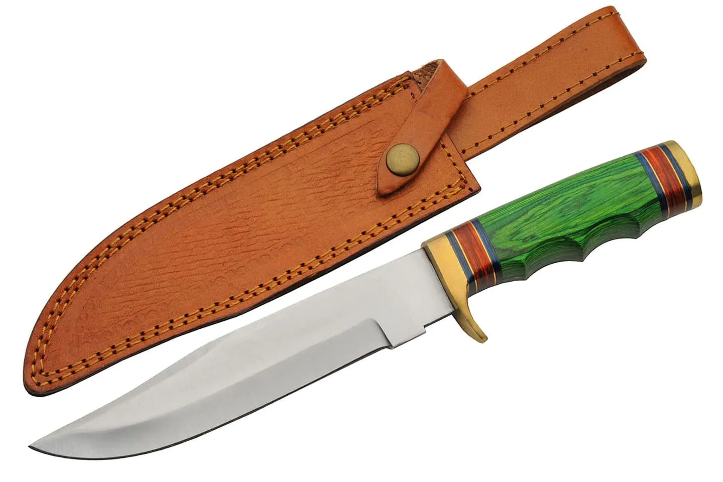 SZCO Supplies 203460 Wood Handle Grassland Outdoor Hunting/Camping Knife with Leather Sheath, Green, 12.75" Length