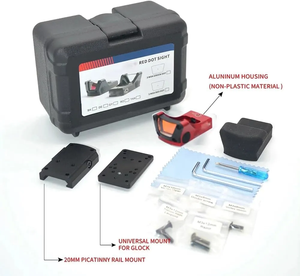Tactical Reflex Red Dot Sight, with Pistol Optic Base Mount Plate & 20mm Rail Mount, Top Open-emitter Rapid Fire Scope