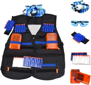 Tactical Vest Accessories Set for Nerf N-Strike Elite Series with 20 Refill Darts, 2 Quick Reload Clips, Wrist Ammo Holder, Safety Glasses, and Tube Mask