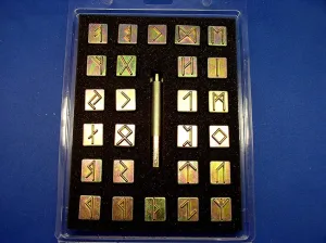 Tandy Leather Factory Runic / Celtic Alphabet Stamp Set 3/4" (with Stamping Handle), Brass Type Color