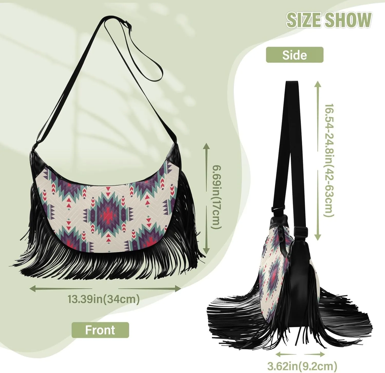 Tassel Crossbody Bag Women Fringe Boho Handbag Hippie Purse Vintage '70s Daily Bag