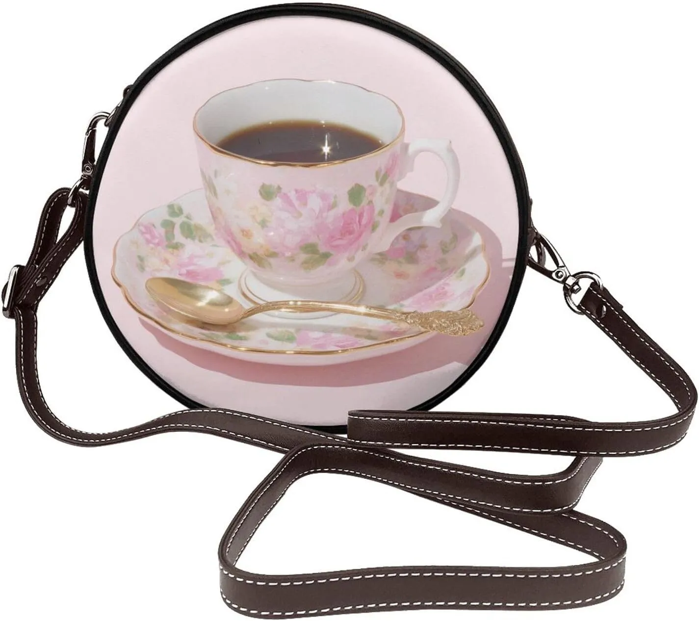 Teacup And Saucer Set Women Round Crossbody Bags Leather Sling Bag Purse