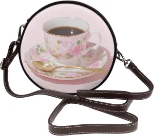 Teacup And Saucer Set Women Round Crossbody Bags Leather Sling Bag Purse