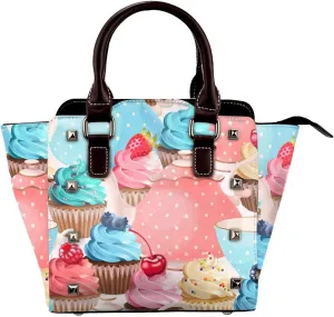 Teacups Cupcake Women Leather Crossbody Handbag Mini Shoulder Bag Lightweight Top-Handle Tote Bags