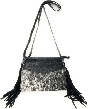 Texas West Handcrafted Genuine Leather Western Cowhide Womens Fringe Clutch Crossbody Bag in 2 Colors