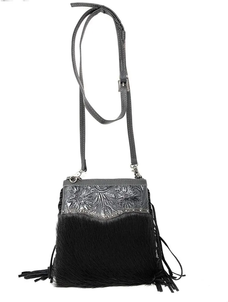 Texas West Handcrafted Genuine Leather Western Cowhide Womens Fringe Clutch Crossbody Bag in 3 Colors