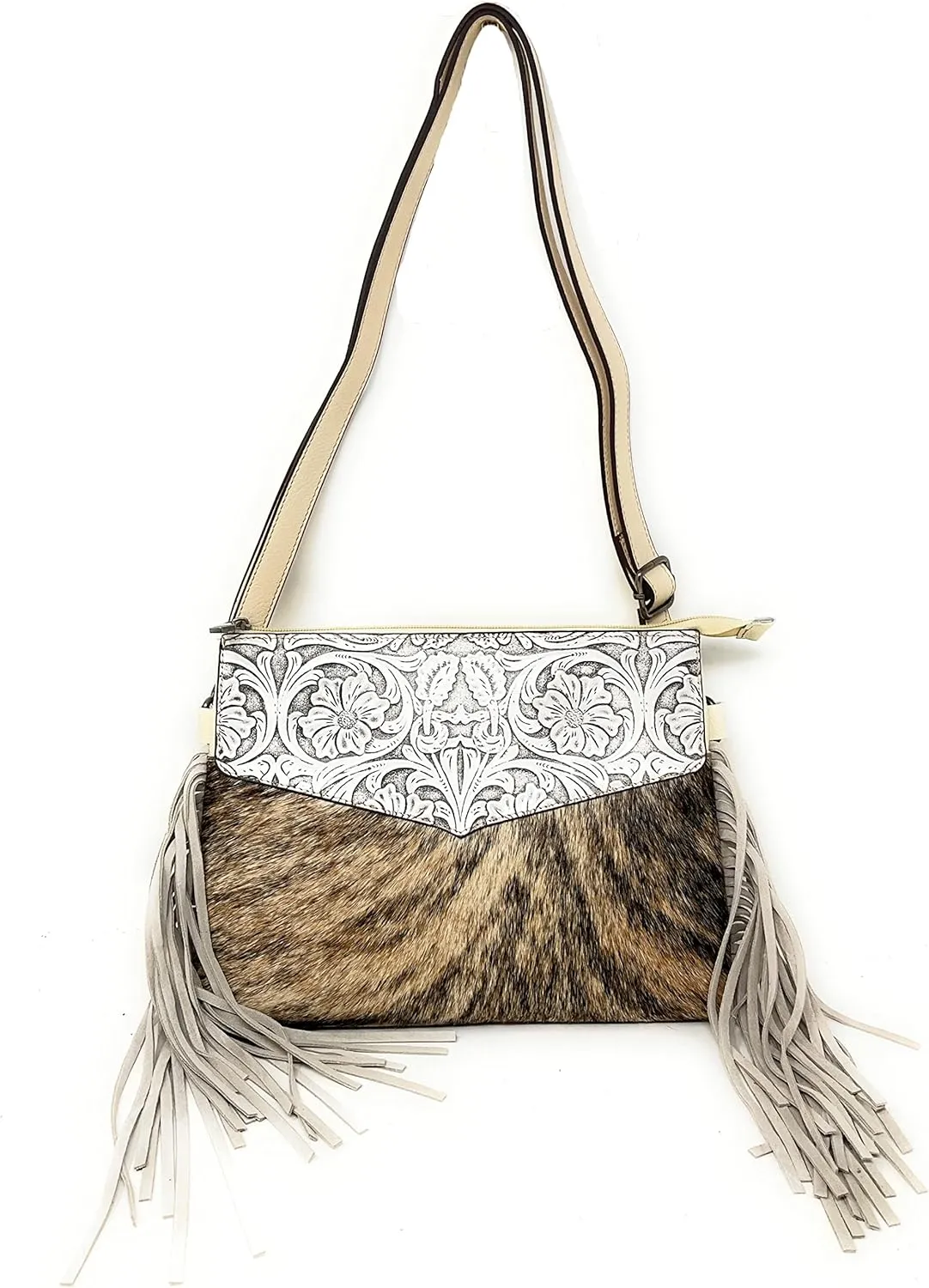 Texas West Handcrafted Genuine Leather Western Cowhide Womens Fringe Clutch Crossbody Bag in 3 Colors