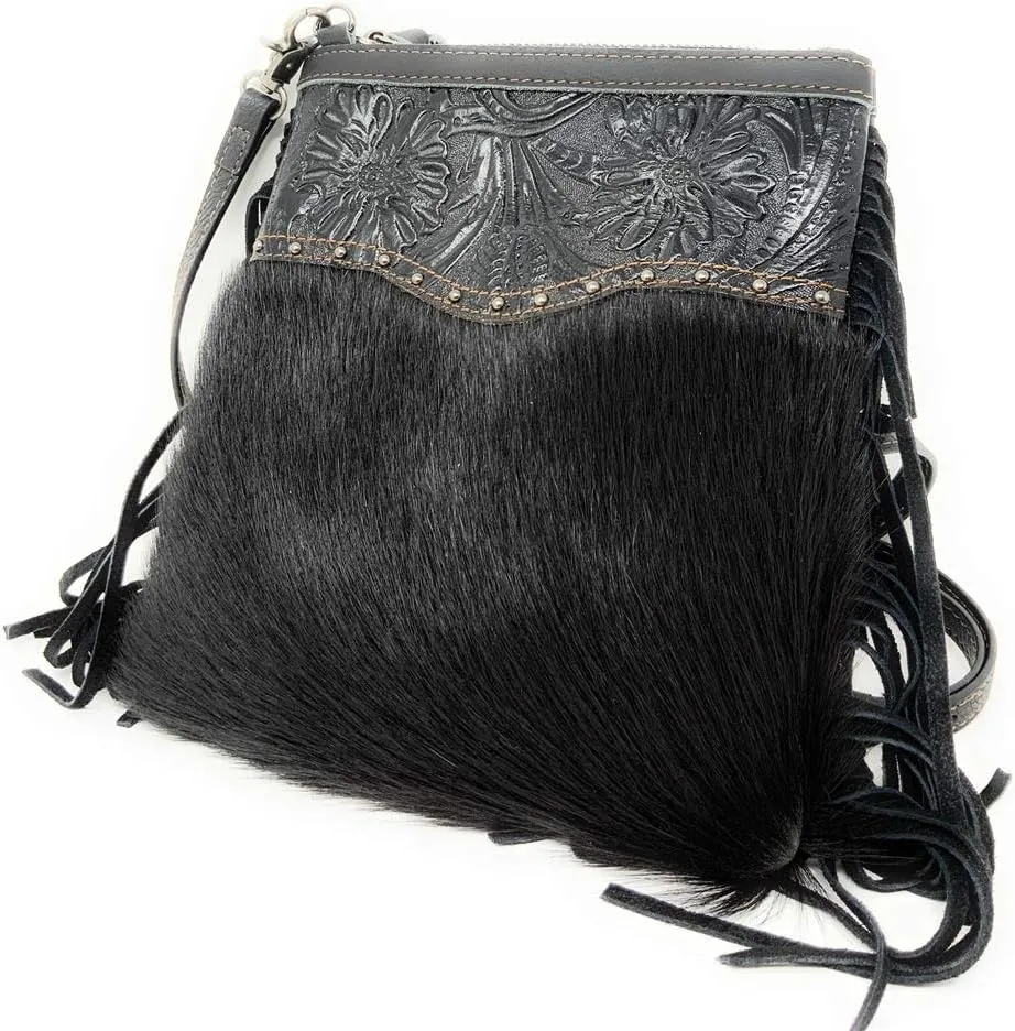 Texas West Handcrafted Genuine Leather Western Cowhide Womens Fringe Clutch Crossbody Bag in 3 Colors