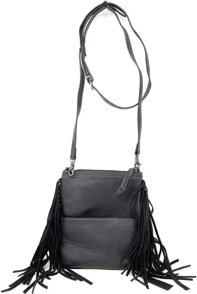 Texas West Handcrafted Genuine Leather Western Cowhide Womens Fringe Clutch Crossbody Bag in 3 Colors