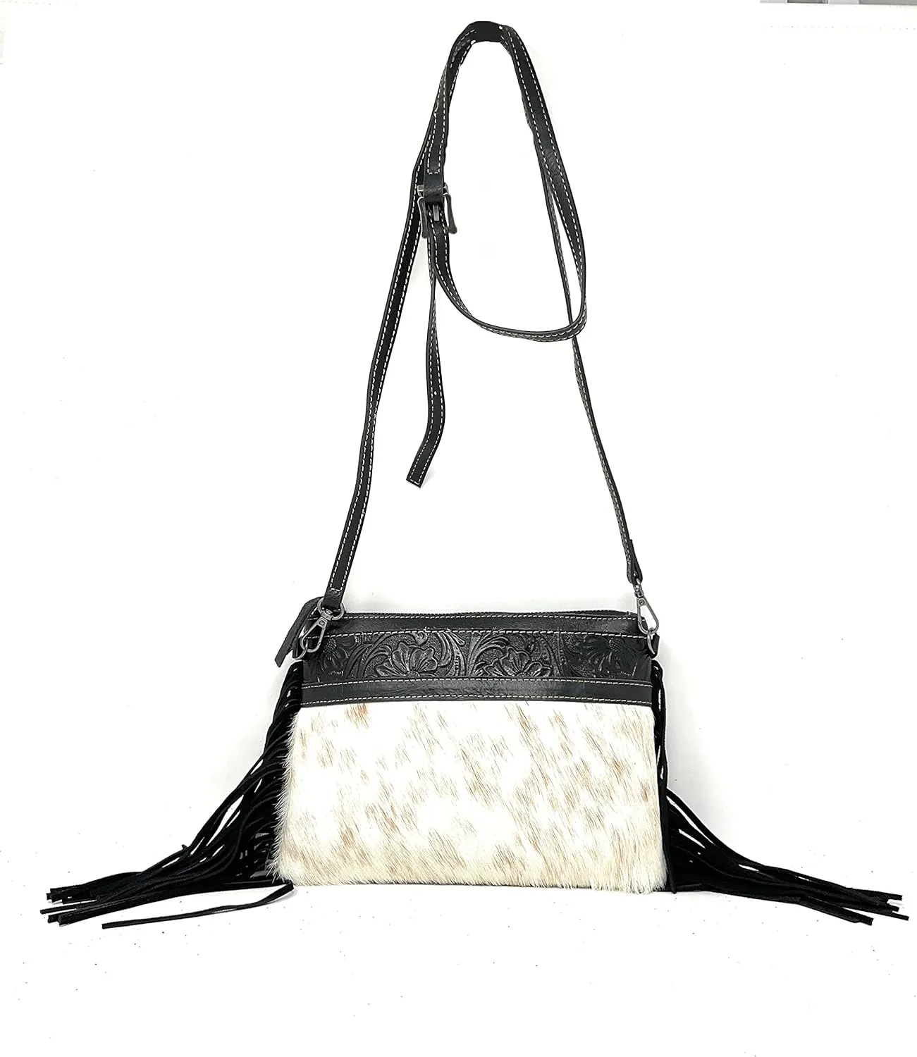 Texas West Handcrafted Genuine Leather Western Cowhide Womens Fringe Clutch Crossbody Bag in 3 Colors