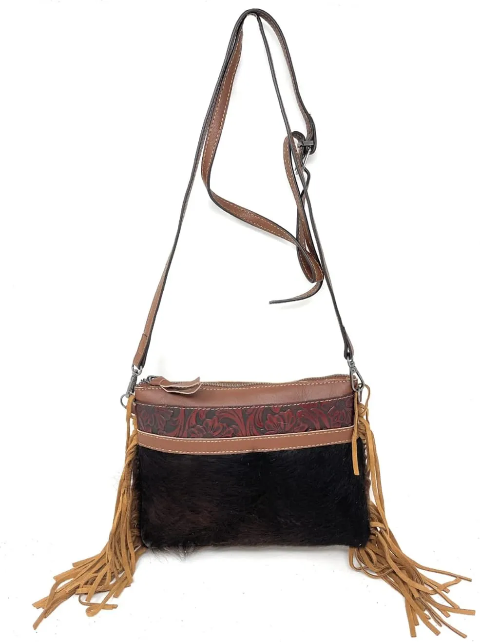 Texas West Handcrafted Genuine Leather Western Cowhide Womens Fringe Clutch Crossbody Bag in 3 Colors