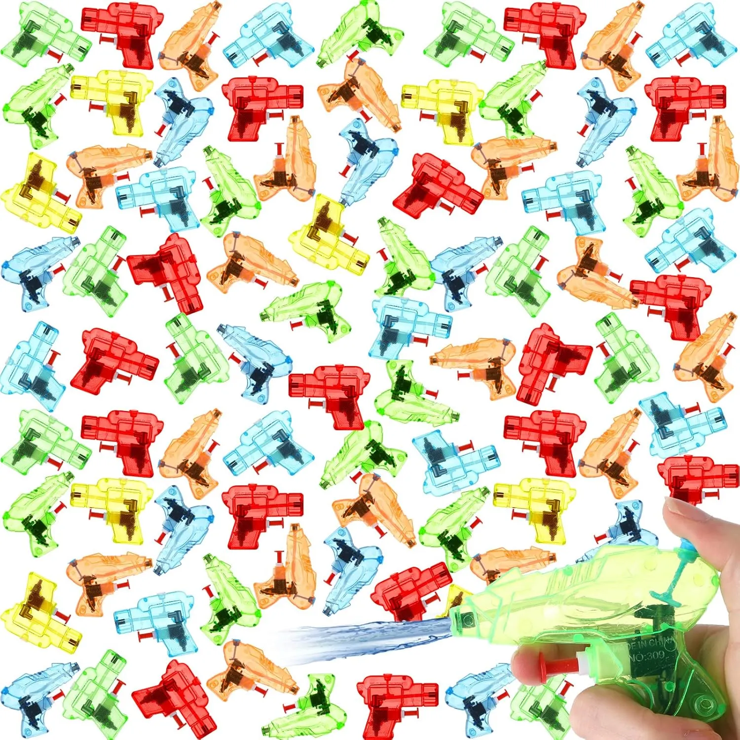 Threan 100 Pieces Mini Water Gun Bulk Plastic Summer Squirt Toys Small Guns Fun Water Pistol for Outdoor Beach Bath Swimming Pool Game Party Favor(Red, Yellow, Blue, Green, Orange, Classic)