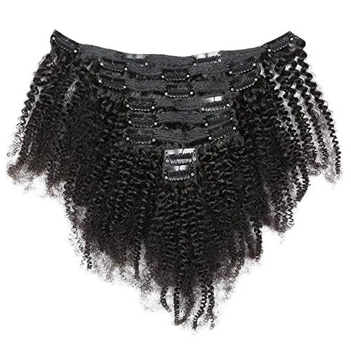 Tight Curly Clip-In Human Hair Extensions 14" Natural Black (#1B)