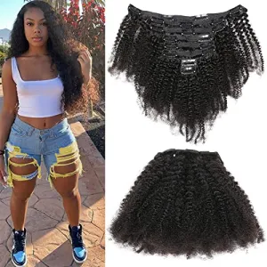 Tight Curly Clip-In Human Hair Extensions 14" Natural Black (#1B)
