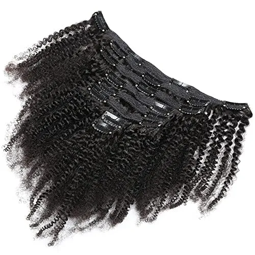 Tight Curly Clip-In Human Hair Extensions 14" Natural Black (#1B)