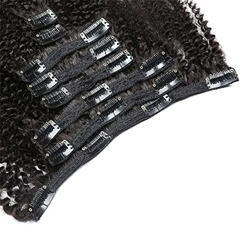 Tight Curly Clip-In Human Hair Extensions 14" Natural Black (#1B)
