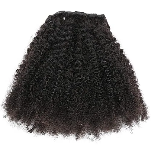 Tight Curly Clip-In Human Hair Extensions 14" Natural Black (#1B)