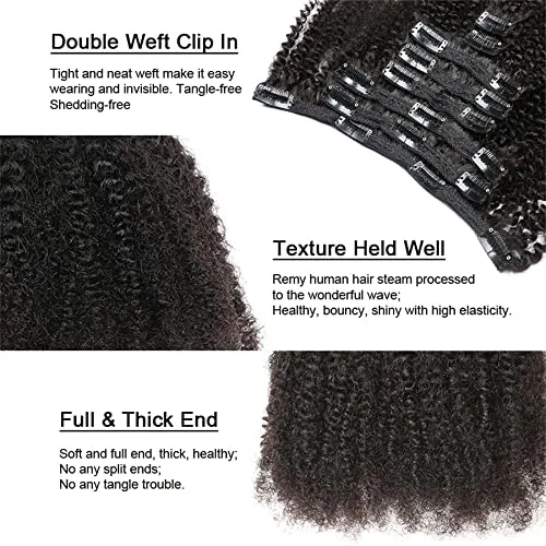 Tight Curly Clip-In Human Hair Extensions 14" Natural Black (#1B)