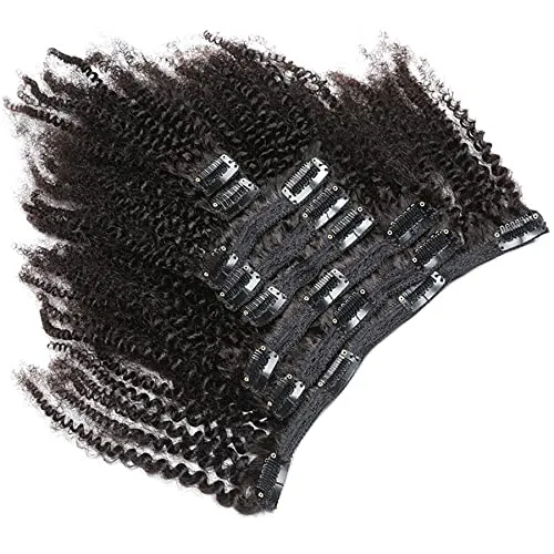 Tight Curly Clip-In Human Hair Extensions 14" Natural Black (#1B)