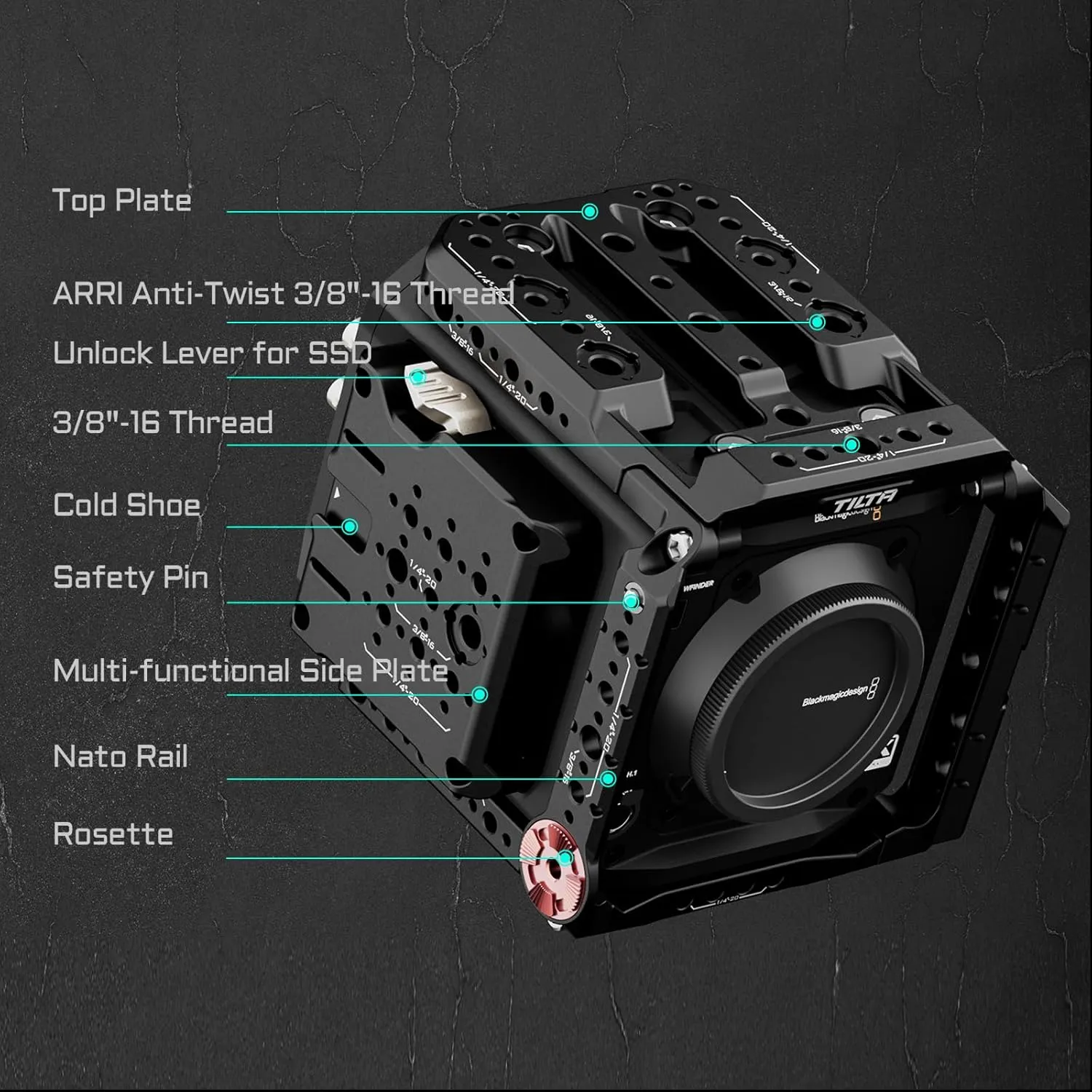 Tilta Camera Cage Pro Kit Gold Mount Compatible with Blackmagic Pyxis 6K/12K | Includes Full Cage, Top Handle, Gold Mount Battery Plate, Side Plate, Bottom Plate, 15mm Baseplate w/Rods, and Mini Tool