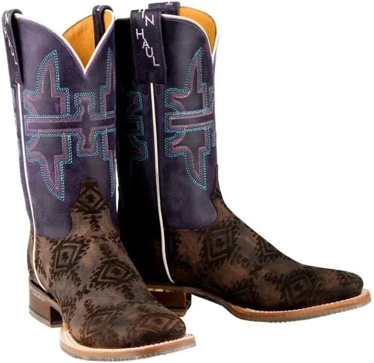 Tin Haul Women`s Lazered Brown Vamp 11In Purple Top Boot