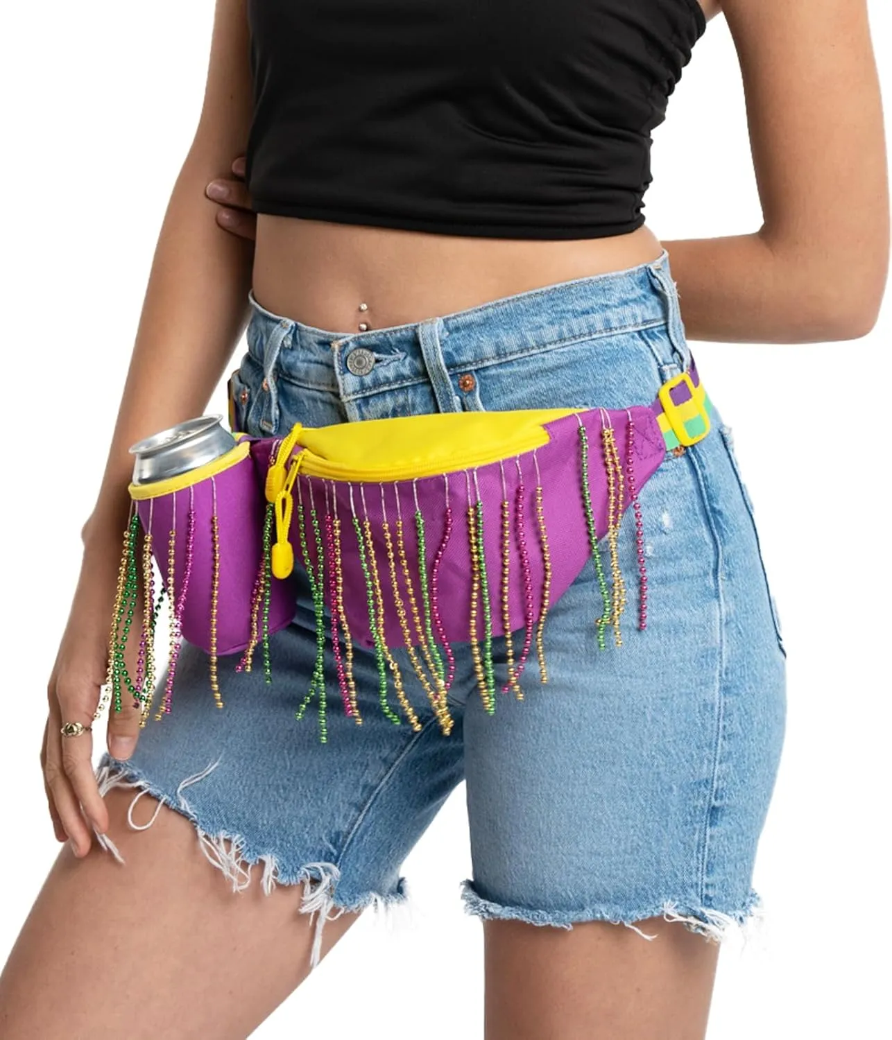 Tipsy Elves Purple UnBeadable Mardi Gras Fanny Pack with Drink Holder (One Size, Purple)