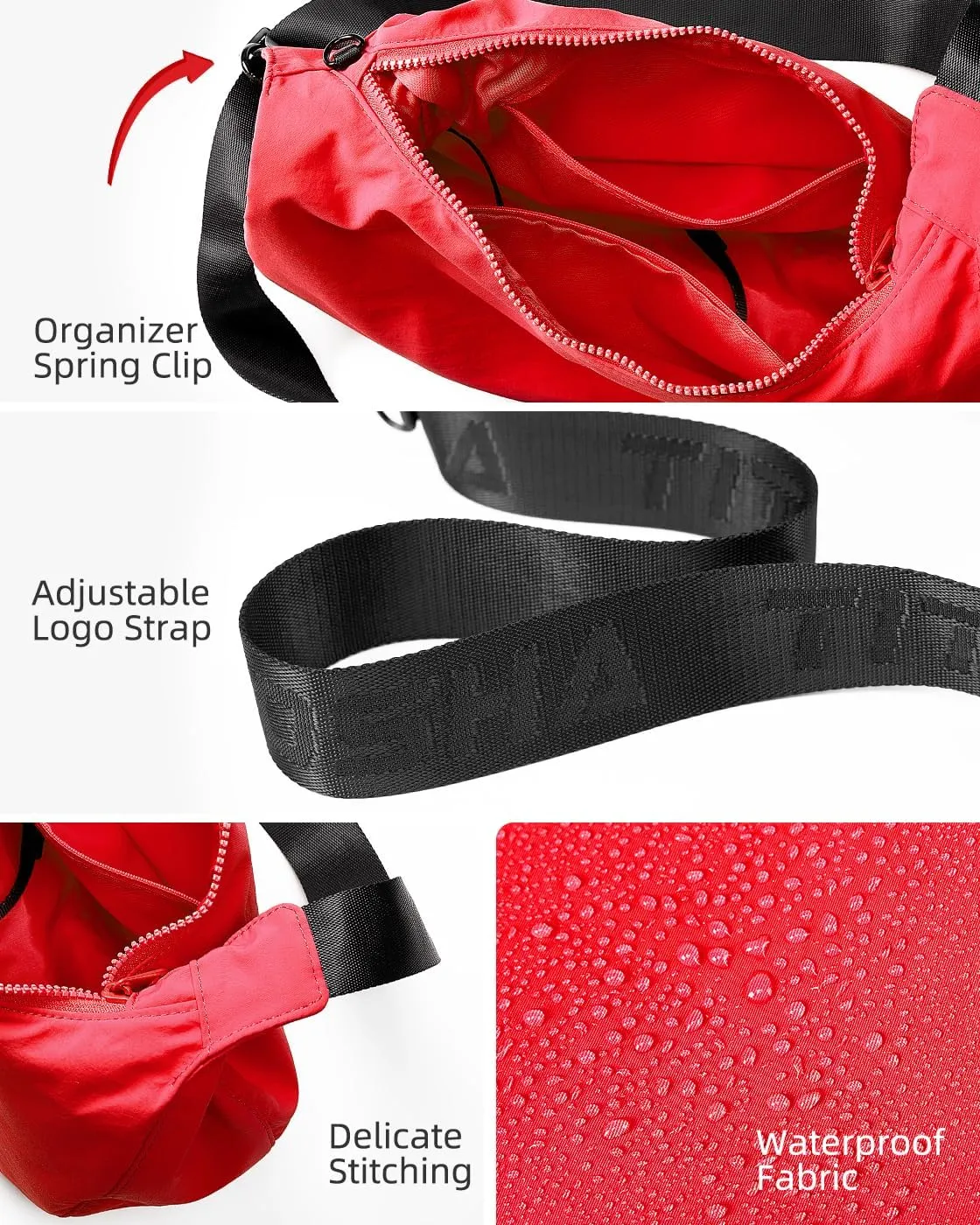 Titosha Medium Nylon Crescent Crossbody Bag for Women with Extended Adjustable Shoulder strap