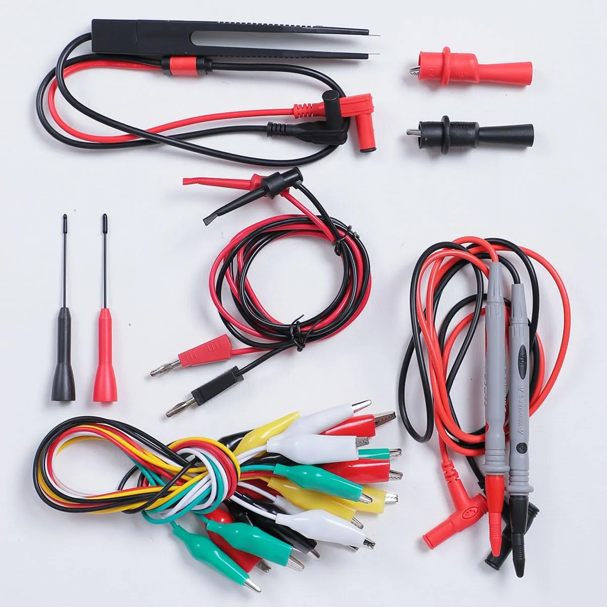 TKDMR 19Pcs Electrical Multimeter Test Leads Set with Alligator Clips Test Hook Test Probes Lead Professional,5 Colors Jumper Wires Kit 1000V 10A CAT.II