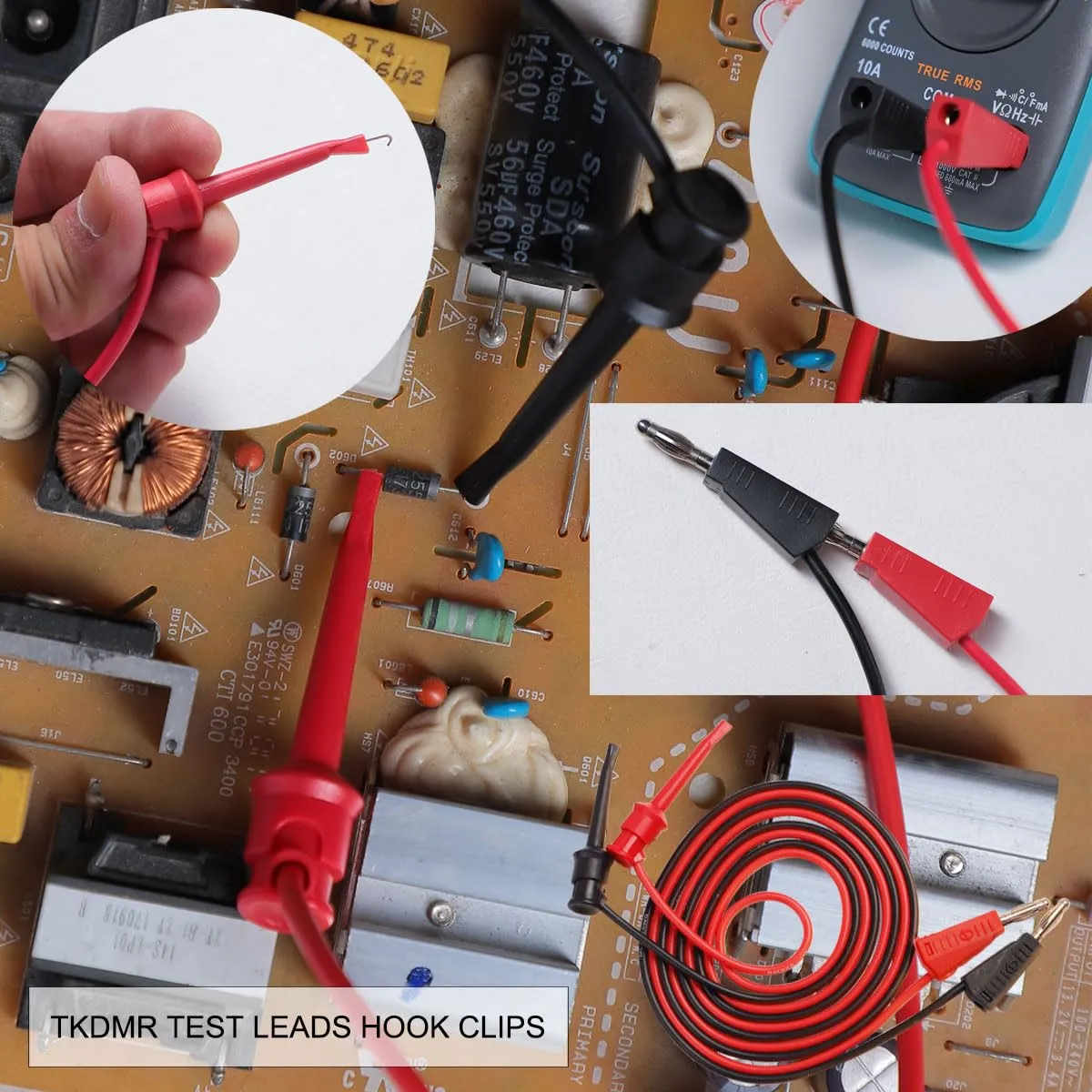 TKDMR 19Pcs Electrical Multimeter Test Leads Set with Alligator Clips Test Hook Test Probes Lead Professional,5 Colors Jumper Wires Kit 1000V 10A CAT.II