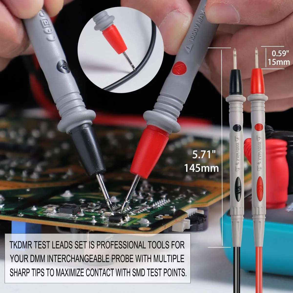 TKDMR 19Pcs Electrical Multimeter Test Leads Set with Alligator Clips Test Hook Test Probes Lead Professional,5 Colors Jumper Wires Kit 1000V 10A CAT.II