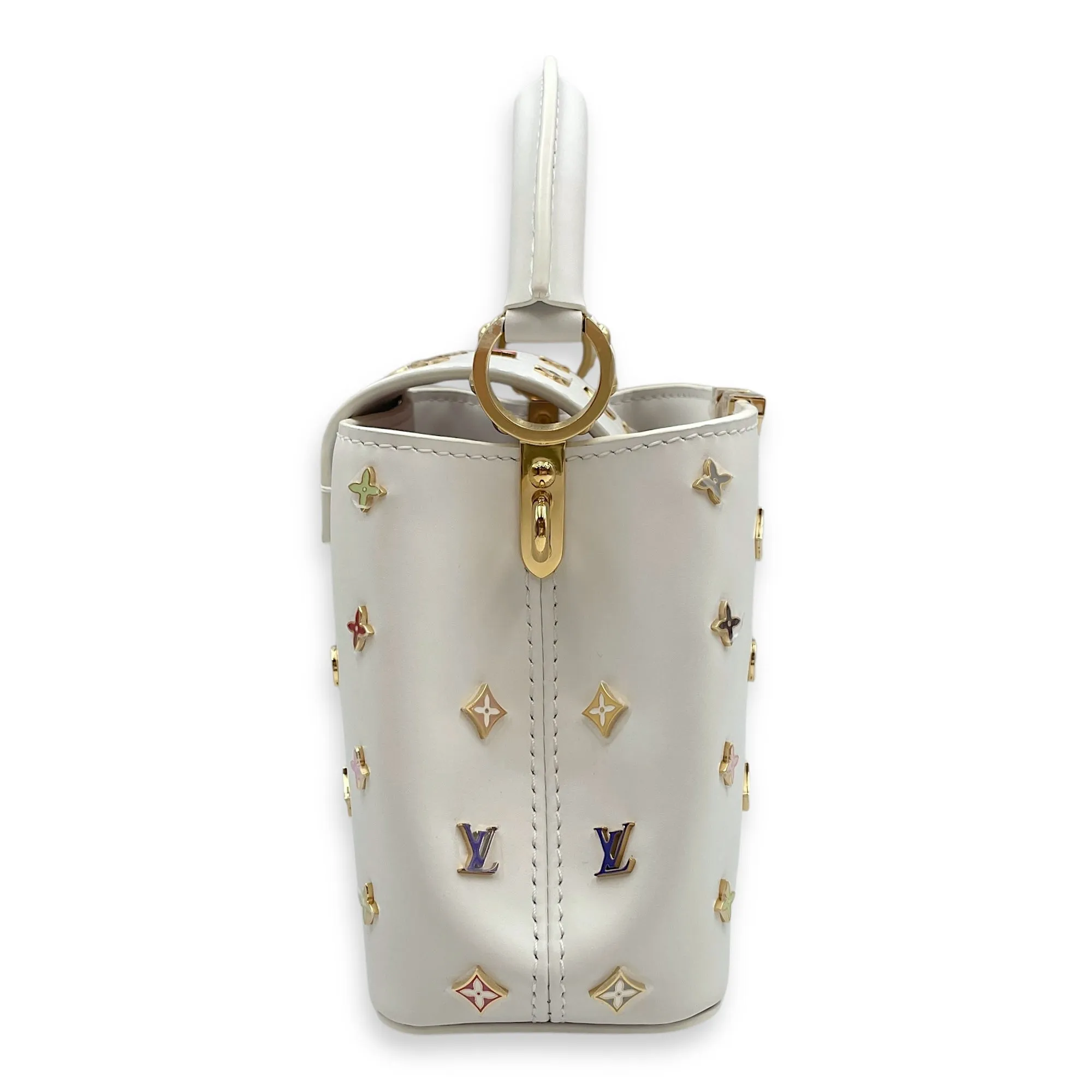 TM Capucines Murakami Mini White Top Handle Bag in Calfskin, Gold hardware