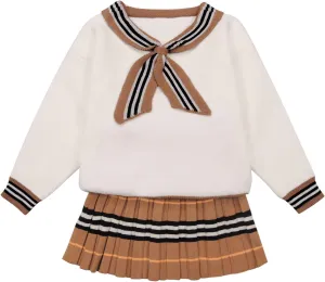 Toddler Baby Girls Fall Outfits Long Sleeve Knitted Sweater Tops Pleated Mini Skirt Set Autumn Winter Clothes Set