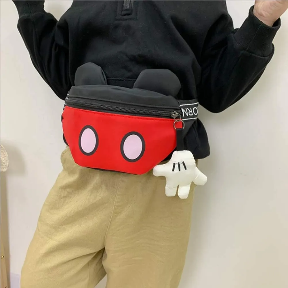 Toddlers Boys Girls Cartoon Fanny Pack Waist Pack Cute Canvas Crossbody Purse Handbag with Mouse Ears