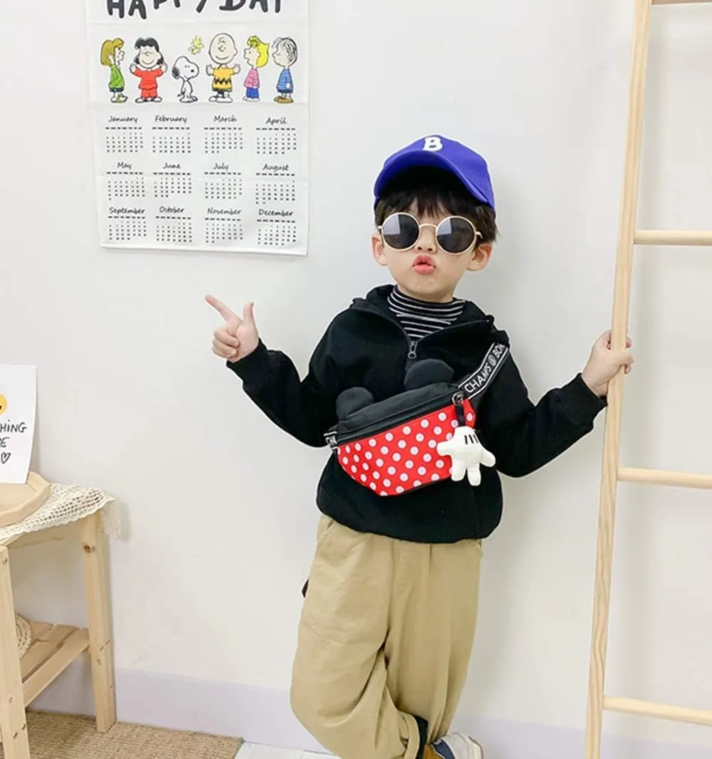 Toddlers Boys Girls Cartoon Fanny Pack Waist Pack Cute Canvas Crossbody Purse Handbag with Mouse Ears
