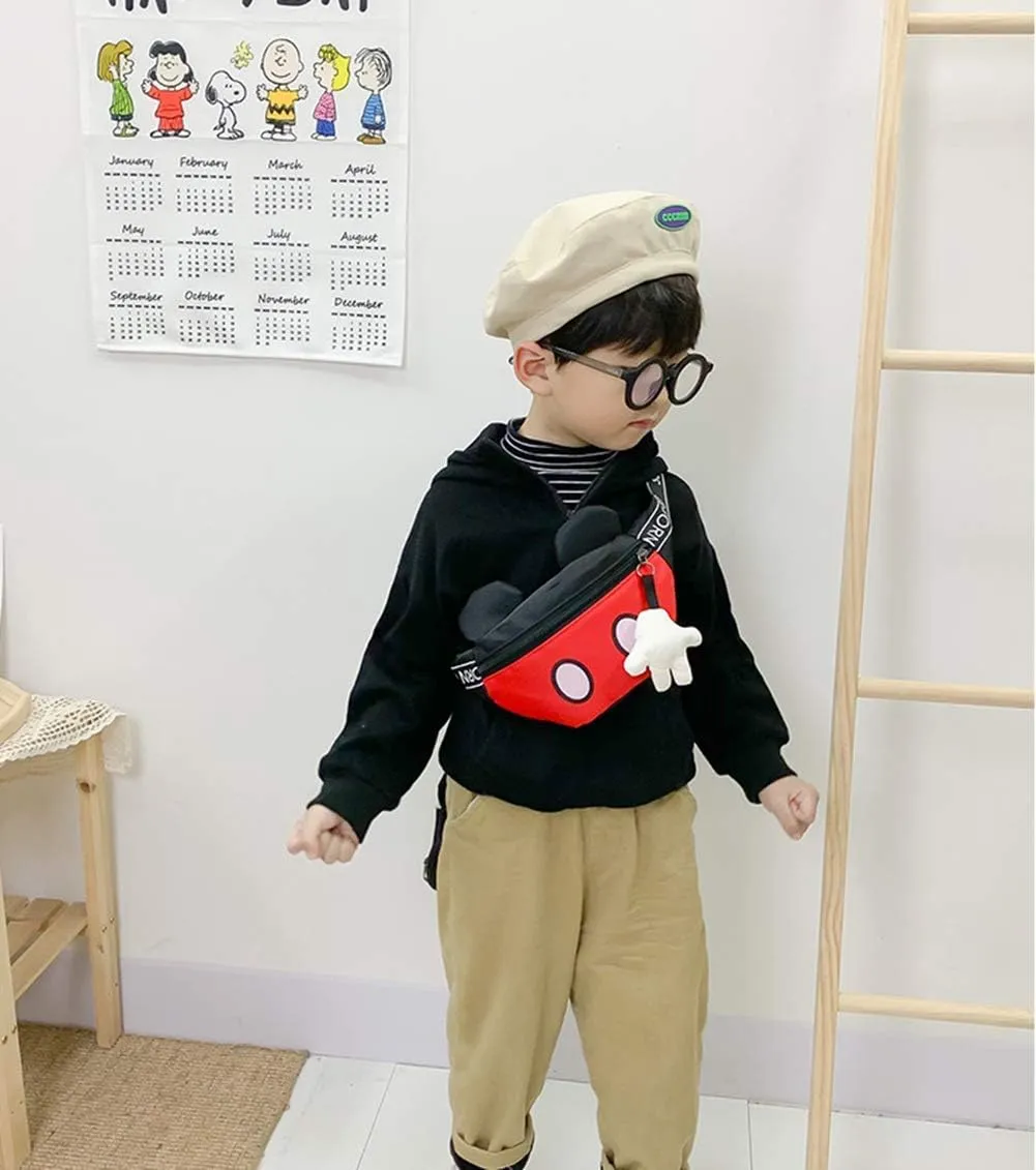 Toddlers Boys Girls Cartoon Fanny Pack Waist Pack Cute Canvas Crossbody Purse Handbag with Mouse Ears