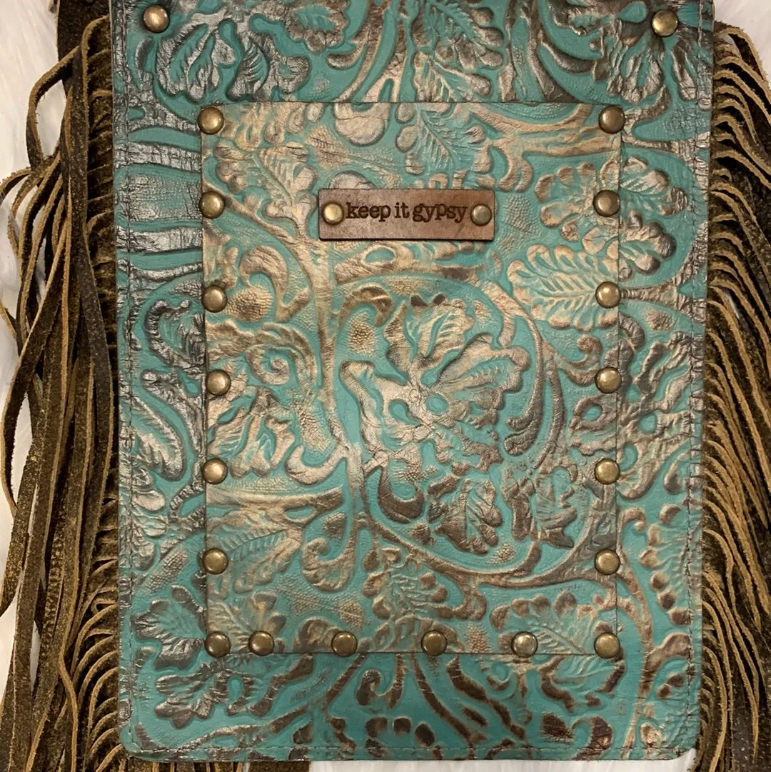 Tonya Hand Tooled Cowhide Leather Crossbody with Fringe