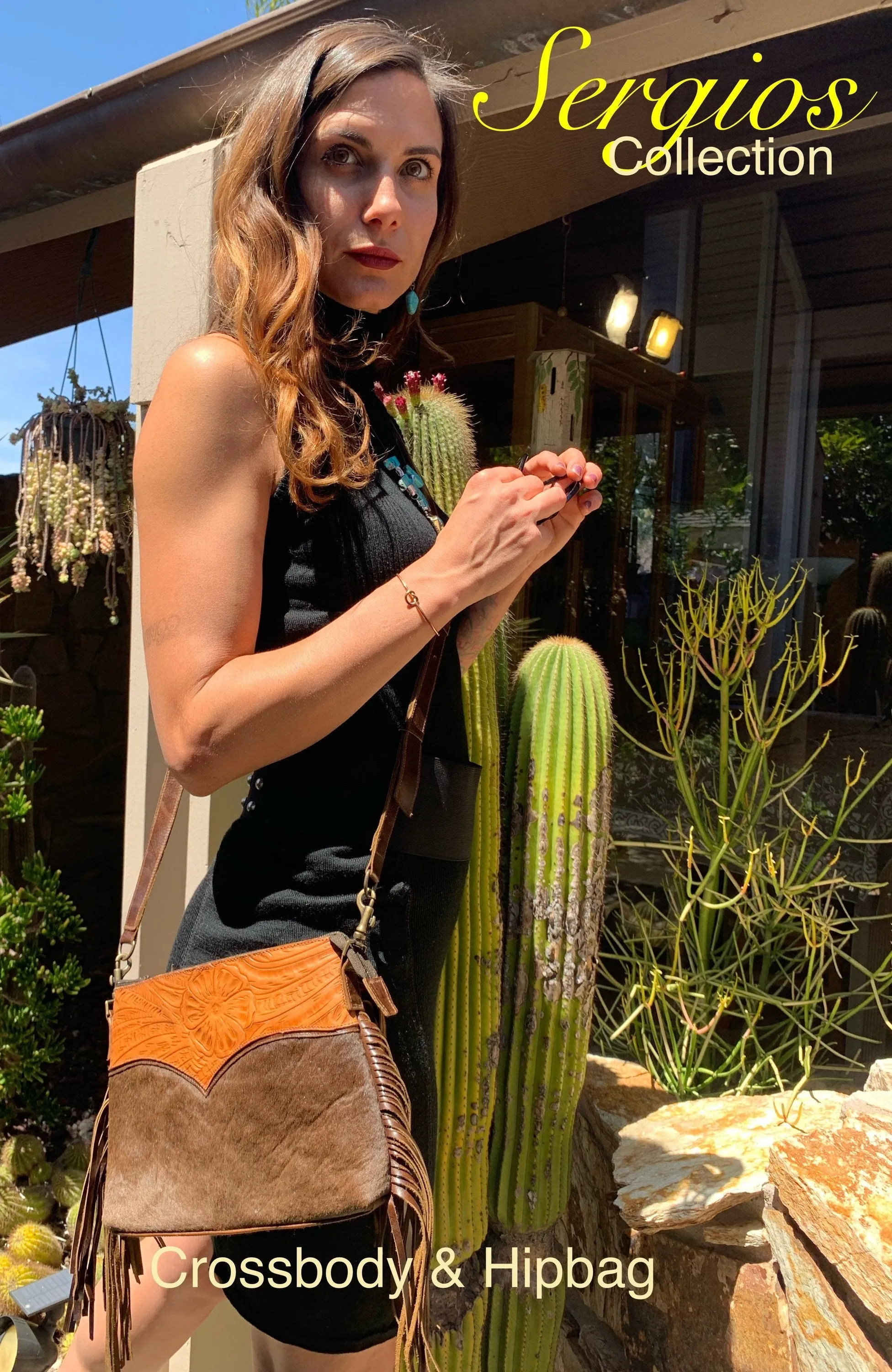 Tooled and cowhide crossbody