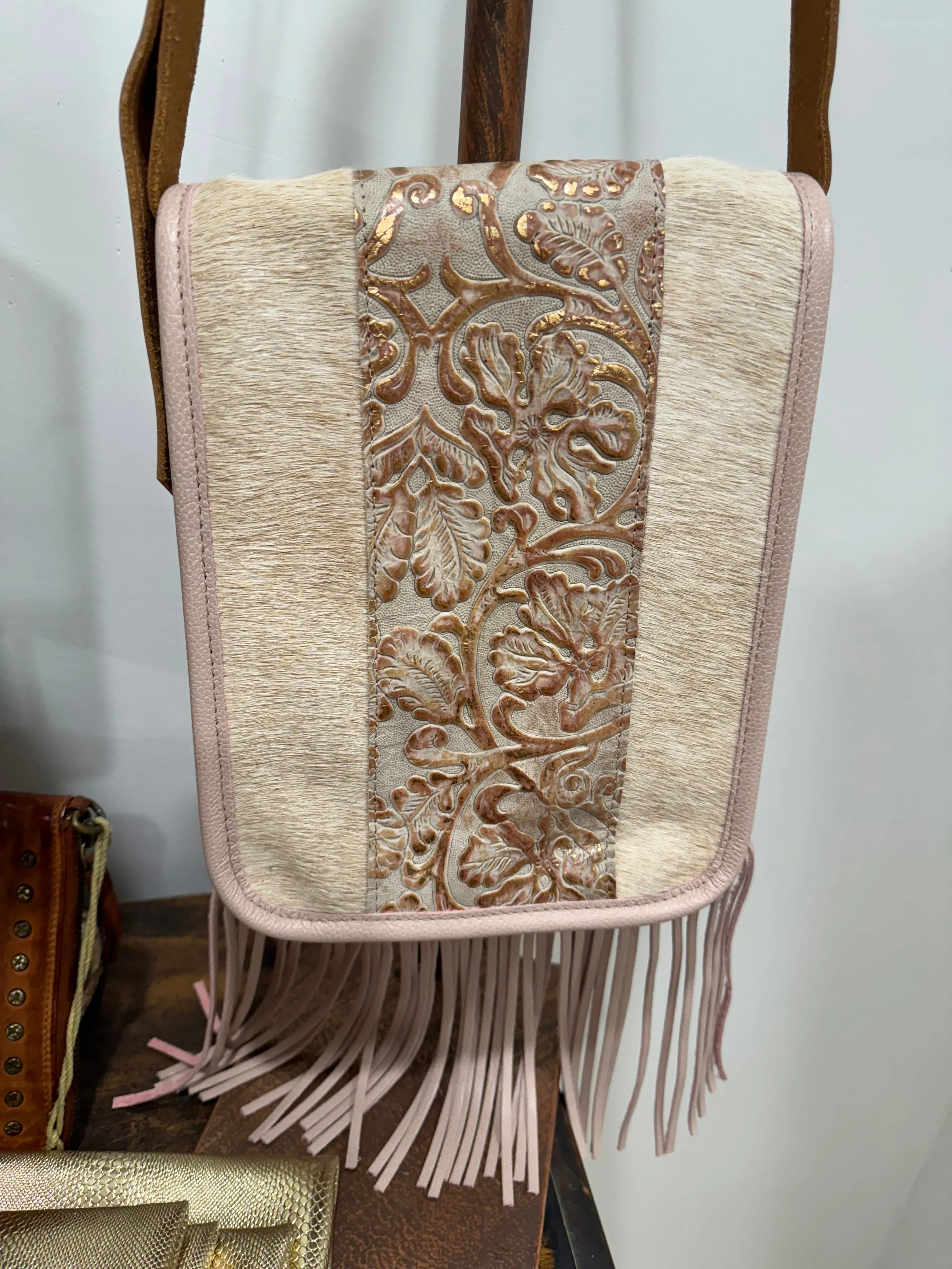 Tooled Leather Fringe Crossbody
