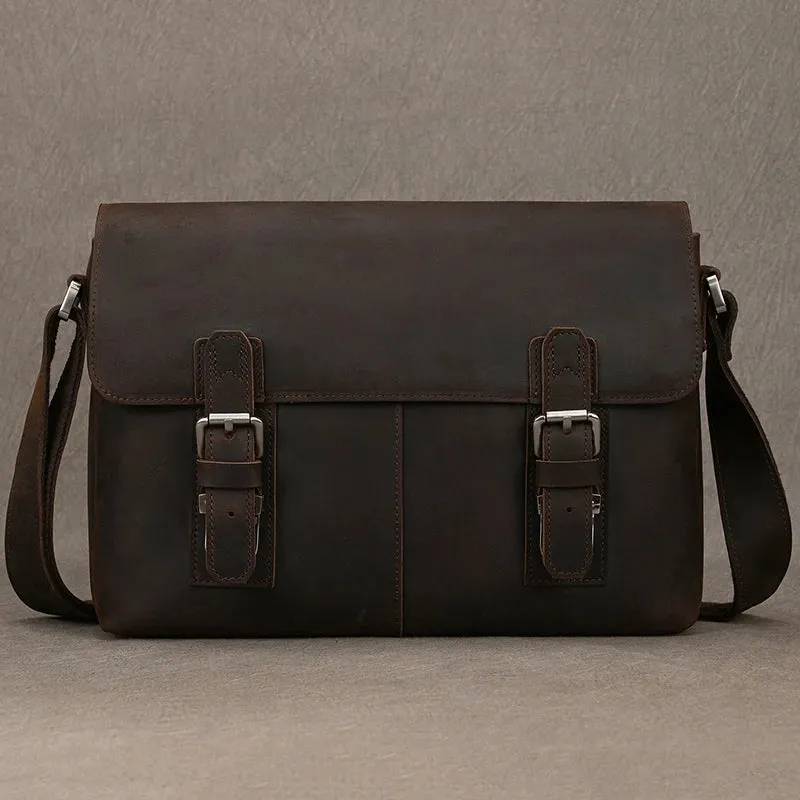 Top Cowhide Crazy Horse Leather 9.7" iPad Shoulder Bag for Men