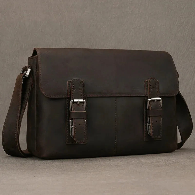 Top Cowhide Crazy Horse Leather 9.7" iPad Shoulder Bag for Men