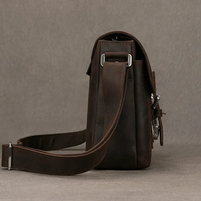 Top Cowhide Crazy Horse Leather 9.7" iPad Shoulder Bag for Men