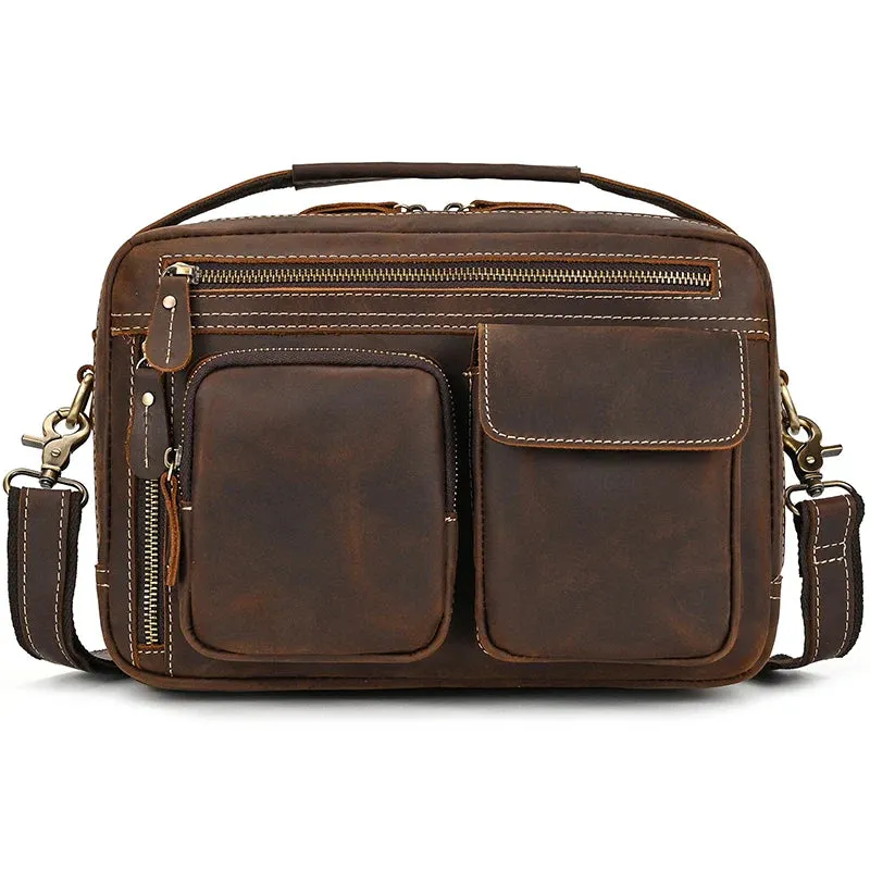 Top Cowhide Crazy Horse Leather 9.7" iPad Shoulder Bag for Men